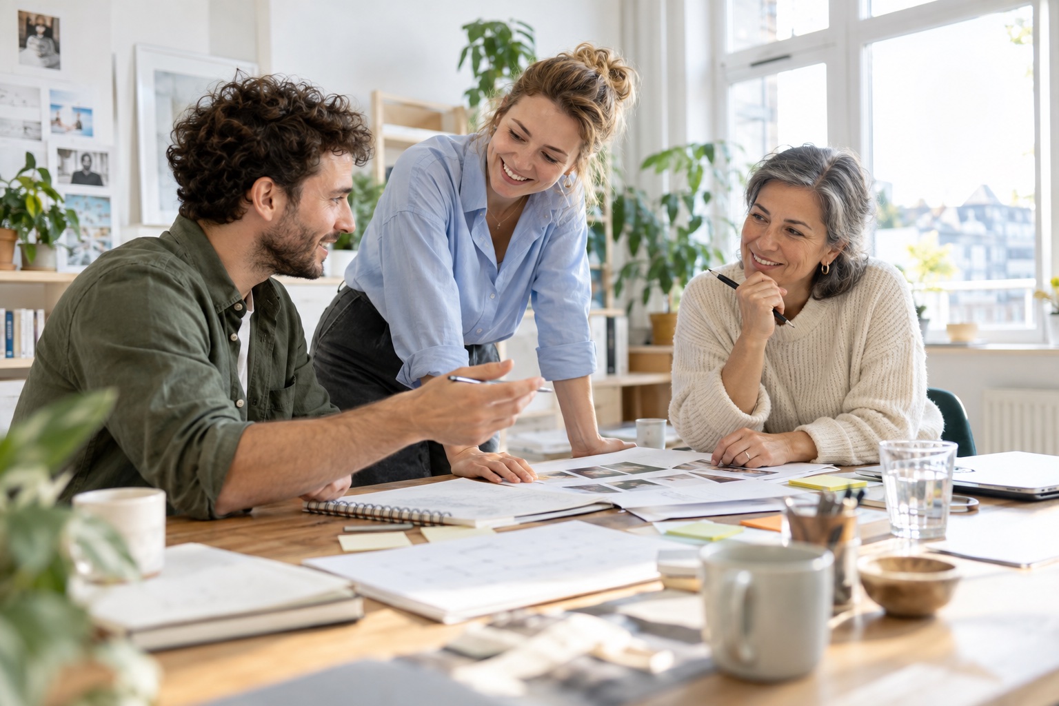 A team reviewing a project together